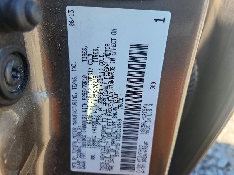 52731856 :رقم المزاد ، 5TFUY5F10DX316969 vin ، 2013 Toyota Tundra مزاد بيع