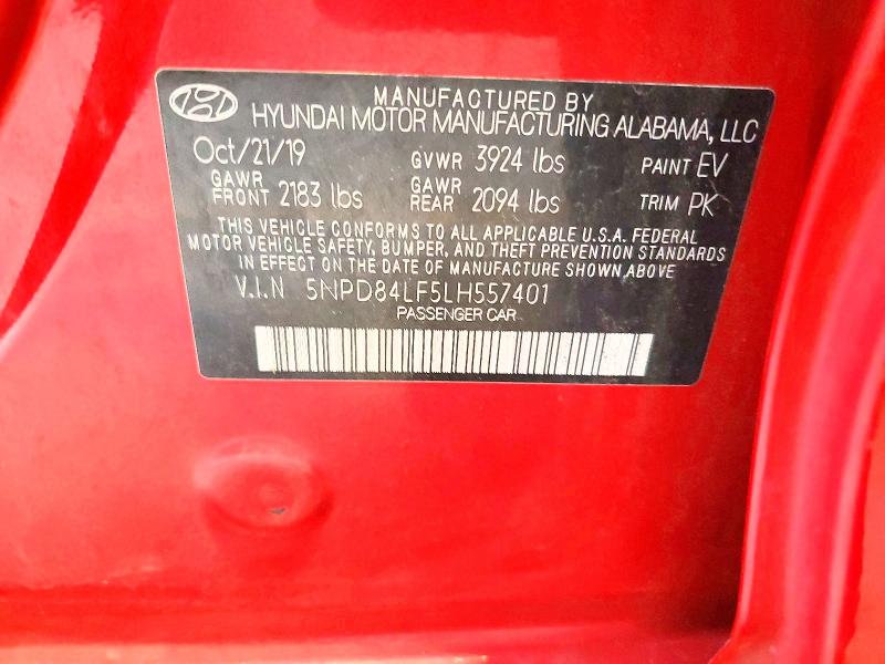 53961276 :رقم المزاد ، 5NPD84LF5LH557401 vin ، 2020 Hyundai Elantra مزاد بيع