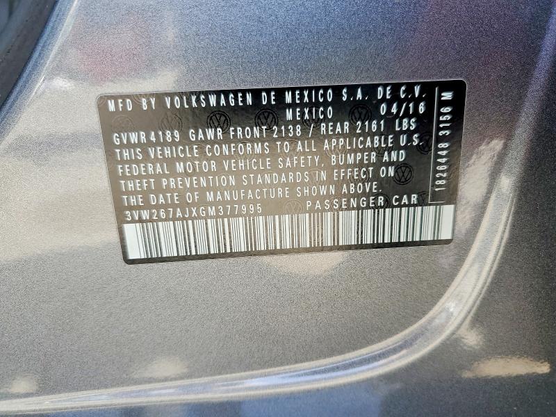2016 Volkswagen Jetta მანქანა იყიდება აუქციონზე, vin: 3VW267AJXGM377995, აუქციონის ნომერი: 53842856