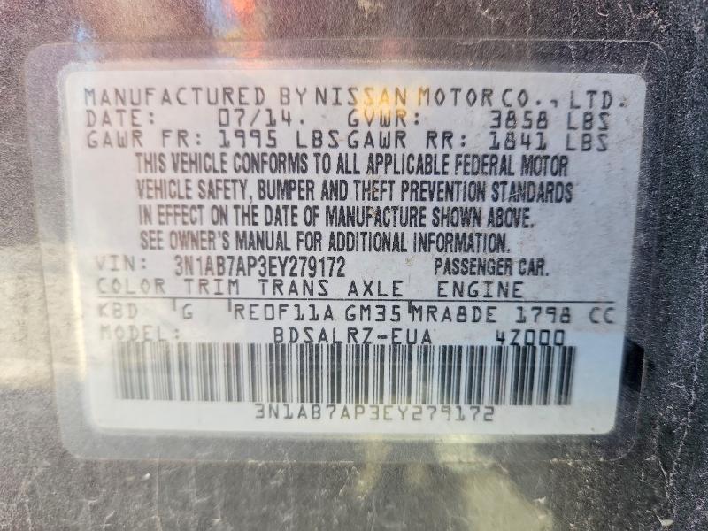 2014 Nissan Sentra მანქანა იყიდება აუქციონზე, vin: 3N1AB7AP3EY279172, აუქციონის ნომერი: 53111826