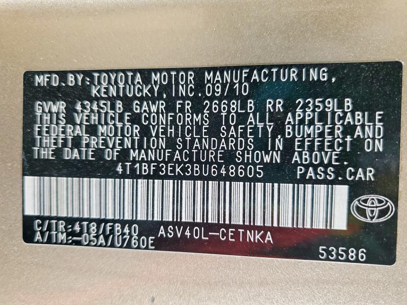 53351256 :رقم المزاد ، 4T1BF3EK3BU648605 vin ، 2011 Toyota Camry مزاد بيع