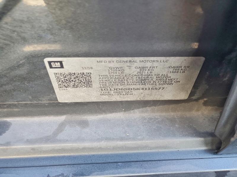 Aukcja sprzedaży 2019 Chevrolet Sonic, vin: 1G1JD6SB5K4115577, numer aukcji: 52021266