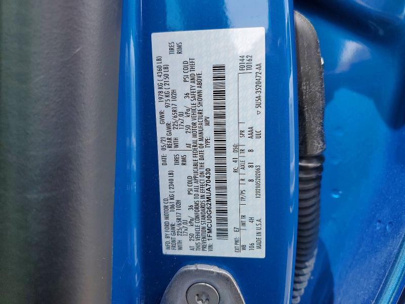 Продажа на аукционе авто 2021 Ford Escape, vin: 1FMCU0G62MUA70430, номер лота: 54632856