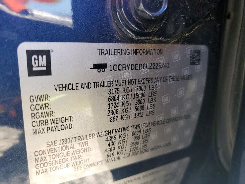 Aukcja sprzedaży 2020 Chevrolet Silverado, vin: 1GCRYDED6LZ226241, numer aukcji: 53770826