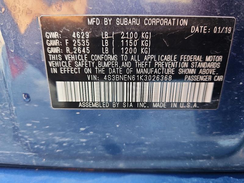 2019 Subaru Legacy მანქანა იყიდება აუქციონზე, vin: 4S3BNEN61K3026368, აუქციონის ნომერი: 52931156