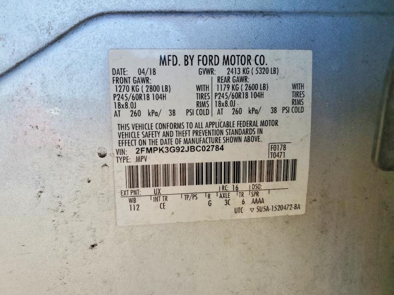 53531826 :رقم المزاد ، 2FMPK3G92JBC02784 vin ، 2018 Ford Edge مزاد بيع