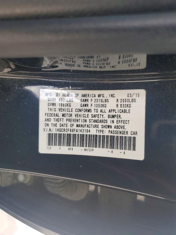 Продаж на аукціоні авто 2015 Honda Accord, vin: 1HGCR2F86FA143194, номер лоту: 52657346