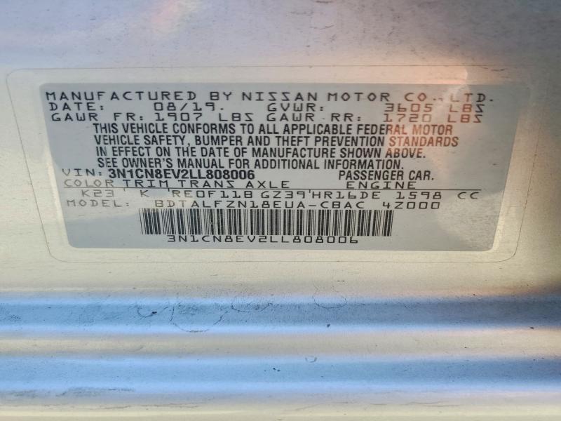 Aukcja sprzedaży 2020 Nissan Versa, vin: 3N1CN8EV2LL808006, numer aukcji: 53630706