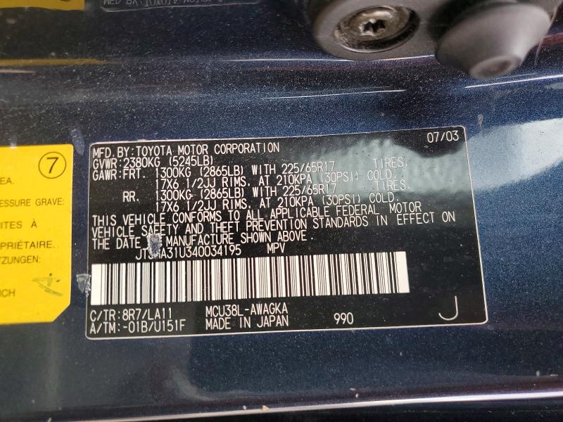 55137666 :رقم المزاد ، JTJHA31U340034195 vin ، 2004 Lexus Rx مزاد بيع