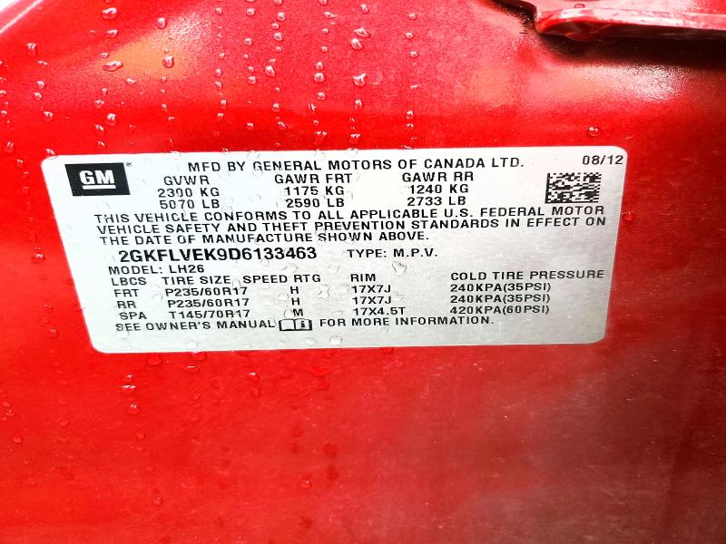 Auction sale of the 2013 Gmc Terrain, vin: 2GKFLVEK9D6133463, lot number: 53125666