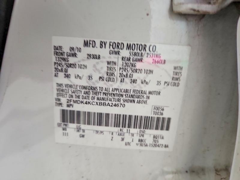 2011 Ford Edge მანქანა იყიდება აუქციონზე, vin: 2FMDK4KCXBBA24670, აუქციონის ნომერი: 55165986