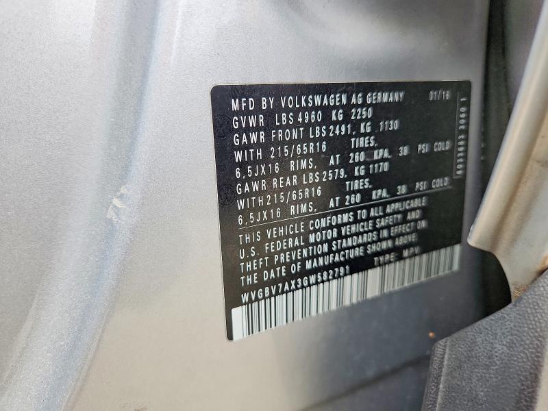 Auction sale of the 2016 Volkswagen Tiguan, vin: WVGBV7AX3GW582791, lot number: 54088116