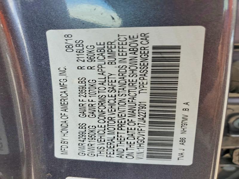 Продажа на аукционе авто 2018 Honda Accord, vin: 1HGCV1F17JA227901, номер лота: 54856356