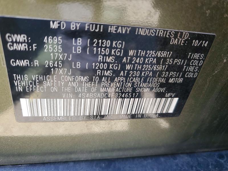 Aukcja sprzedaży 2015 Subaru Outback, vin: 4S4BSADC4F3246517, numer aukcji: 52311506