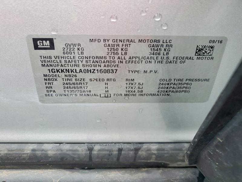 52547066 :رقم المزاد ، 1GKKNKLA0HZ160837 vin ، 2017 Gmc Acadia مزاد بيع