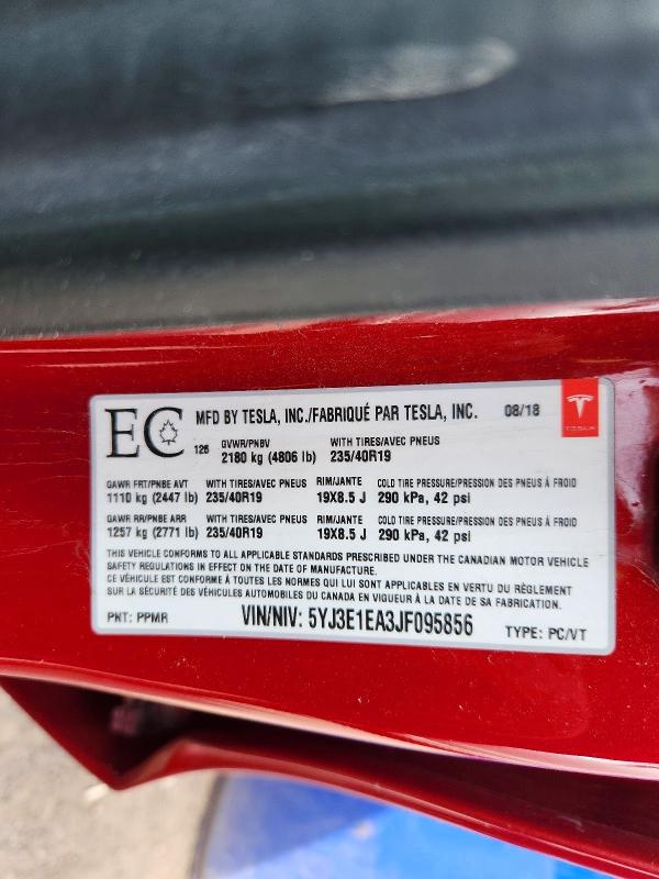2018 Tesla Model 3 მანქანა იყიდება აუქციონზე, vin: 5YJ3E1EA3JF095856, აუქციონის ნომერი: 53900316