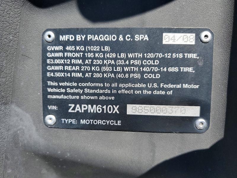 Продажа на аукционе авто 2008 Piaggio Mp3, vin: ZAPM610X985000370, номер лота: 53403956