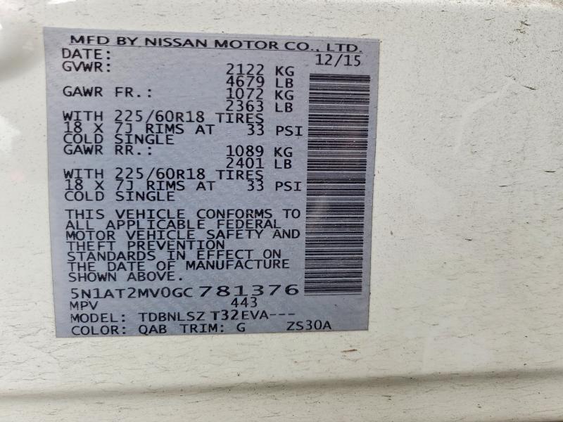 2016 Nissan Rogue მანქანა იყიდება აუქციონზე, vin: 5N1AT2MV0GC781376, აუქციონის ნომერი: 54453496