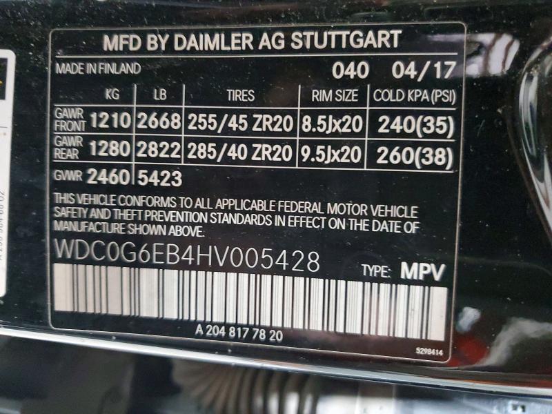 Aukcja sprzedaży 2017 Mercedes-benz Glc, vin: WDC0G6EB4HV005428, numer aukcji: 52725856