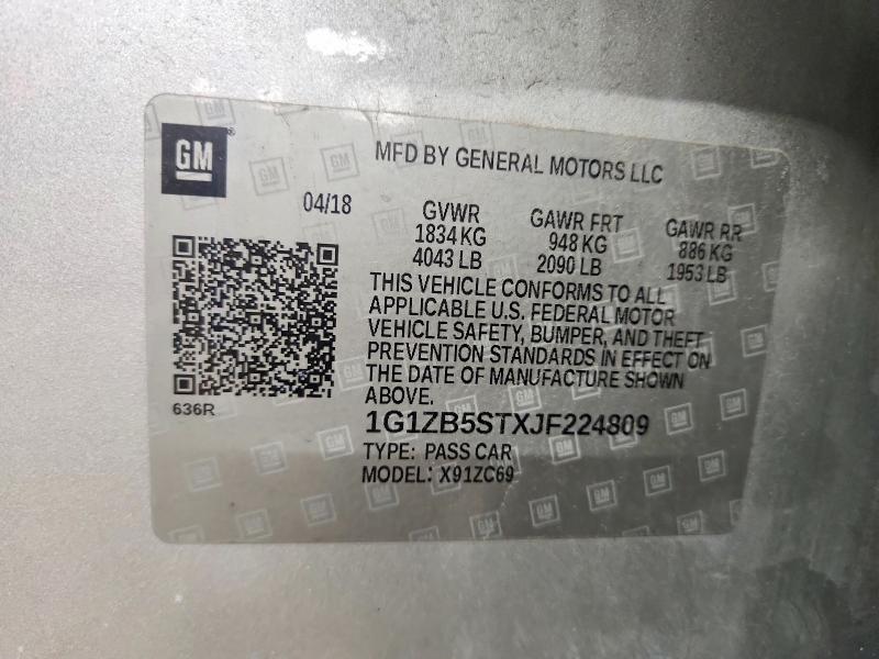 Aukcja sprzedaży 2018 Chevrolet Malibu, vin: 1G1ZB5STXJF224809, numer aukcji: 48798096