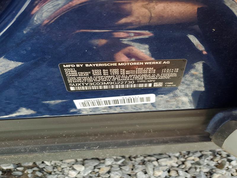 53264726 :رقم المزاد ، 5UXTY3C03M9G22730 vin ، 2021 Bmw X3 مزاد بيع
