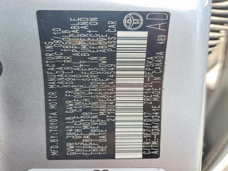 Aukcja sprzedaży 2010 Toyota Corolla, vin: 2T1BU4EE6AC474549, numer aukcji: 54494596