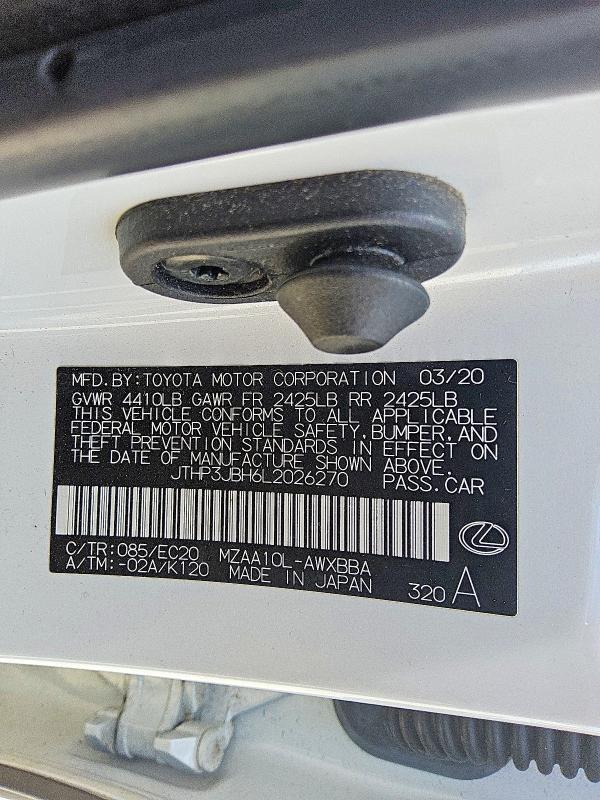2020 Lexus Ux მანქანა იყიდება აუქციონზე, vin: JTHP3JBH6L2026270, აუქციონის ნომერი: 53017856