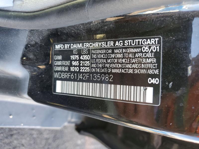 52878366 :رقم المزاد ، WDBRF61J42F135982 vin ، 2002 Mercedes-benz C مزاد بيع