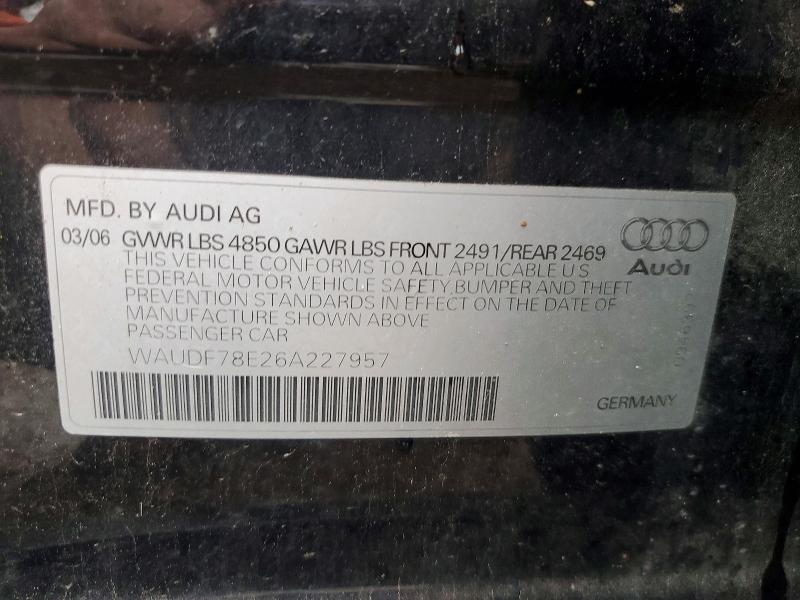 53809806 :رقم المزاد ، WAUDF78E26A227957 vin ، 2006 Audi A4 مزاد بيع