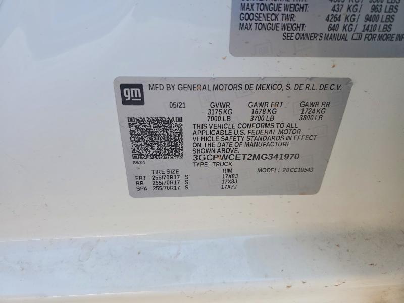 2021 Chevrolet Silverado მანქანა იყიდება აუქციონზე, vin: 3GCPWCET2MG341970, აუქციონის ნომერი: 53422906
