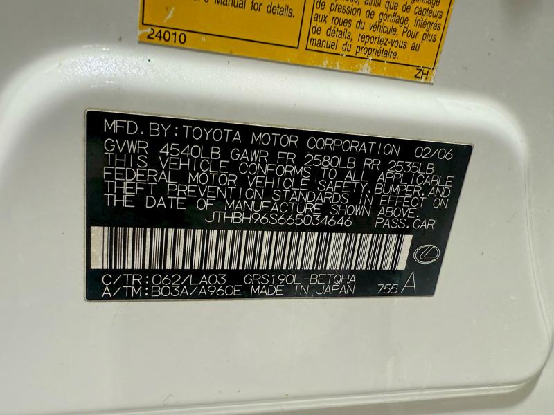 Продажа на аукционе авто 2006 Lexus Gs, vin: JTHBH96S665034646, номер лота: 55100906