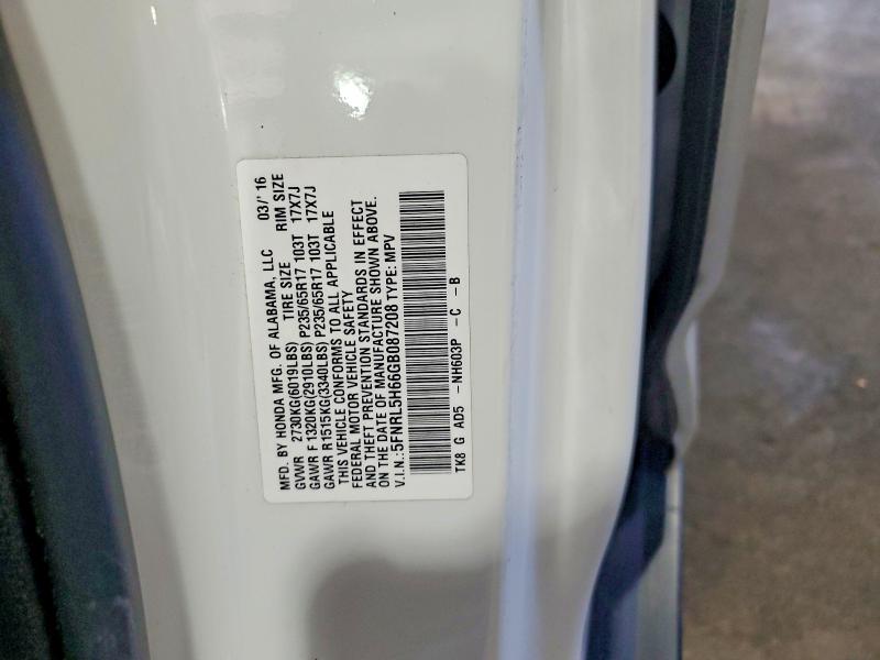 Aukcja sprzedaży 2016 Honda Odyssey, vin: 5FNRL5H66GB087208, numer aukcji: 53339346