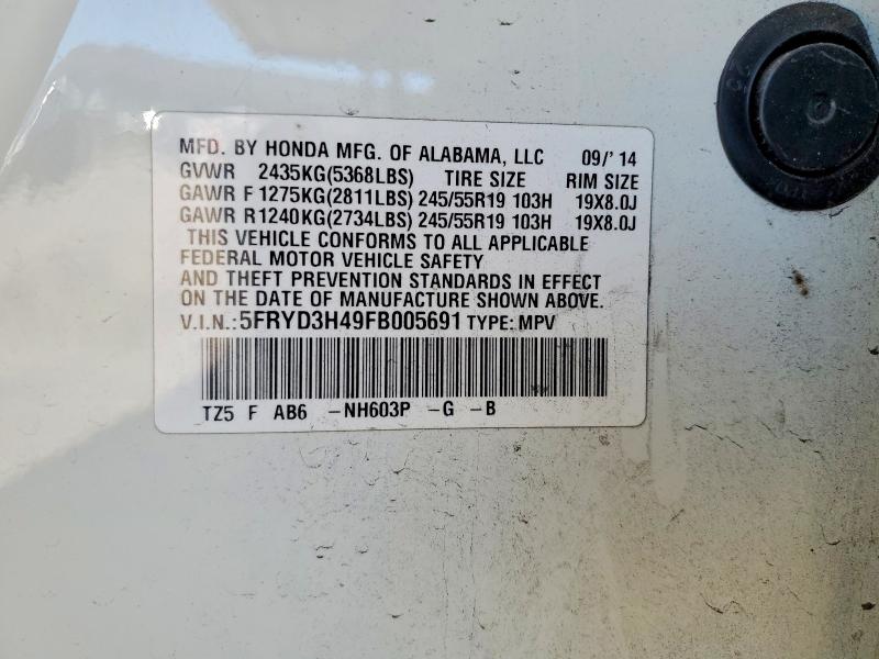 Aukcja sprzedaży 2015 Acura Mdx, vin: 5FRYD3H49FB005691, numer aukcji: 53746456