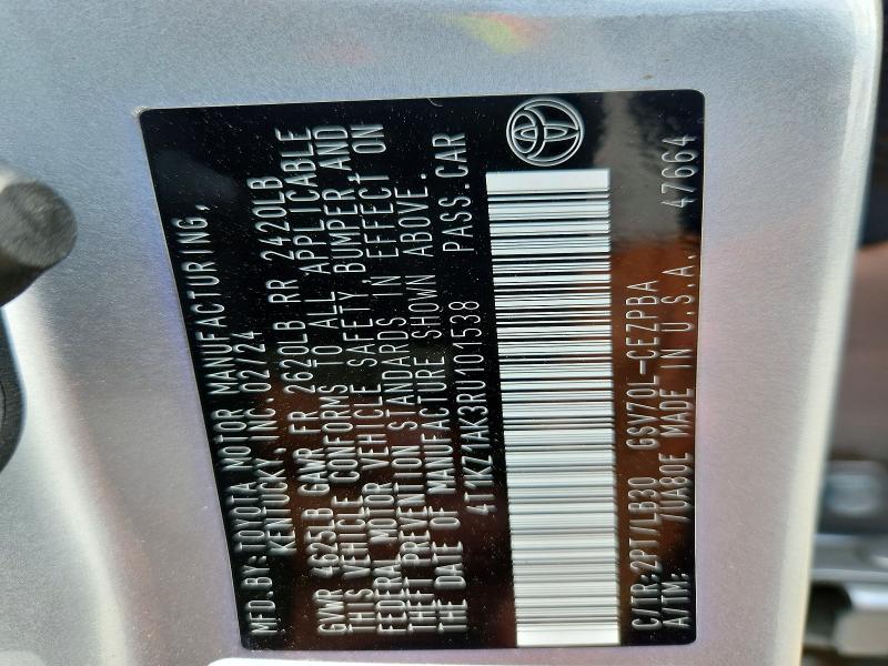 54119276 :رقم المزاد ، 4T1KZ1AK3RU101538 vin ، 2024 Toyota Camry مزاد بيع
