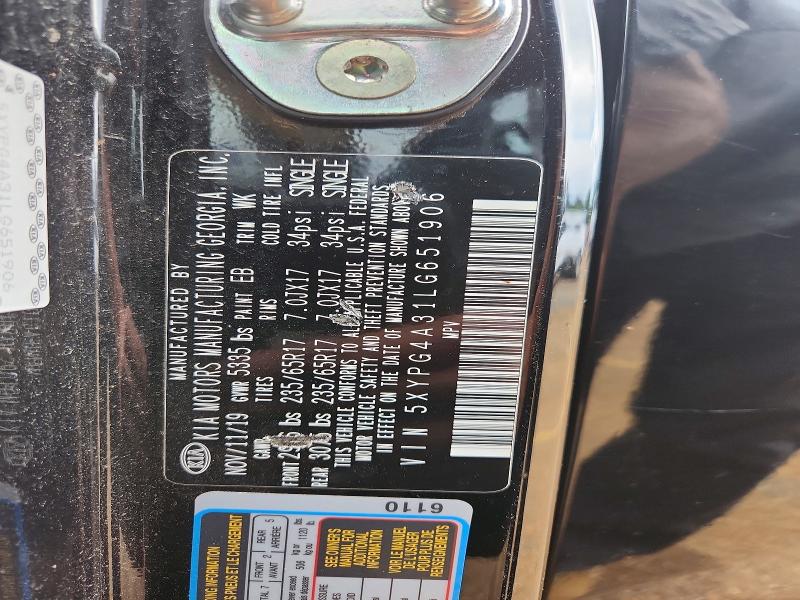 2020 Kia Sorento მანქანა იყიდება აუქციონზე, vin: 5XYPG4A31LG651906, აუქციონის ნომერი: 54023286