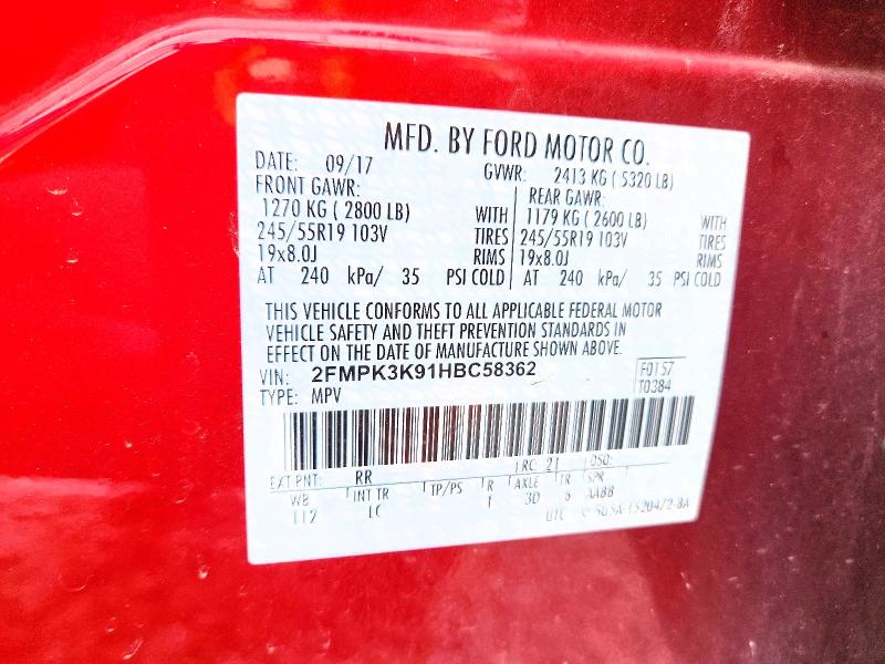 Продаж на аукціоні авто 2017 Ford Edge, vin: 2FMPK3K91HBC58362, номер лоту: 54130886
