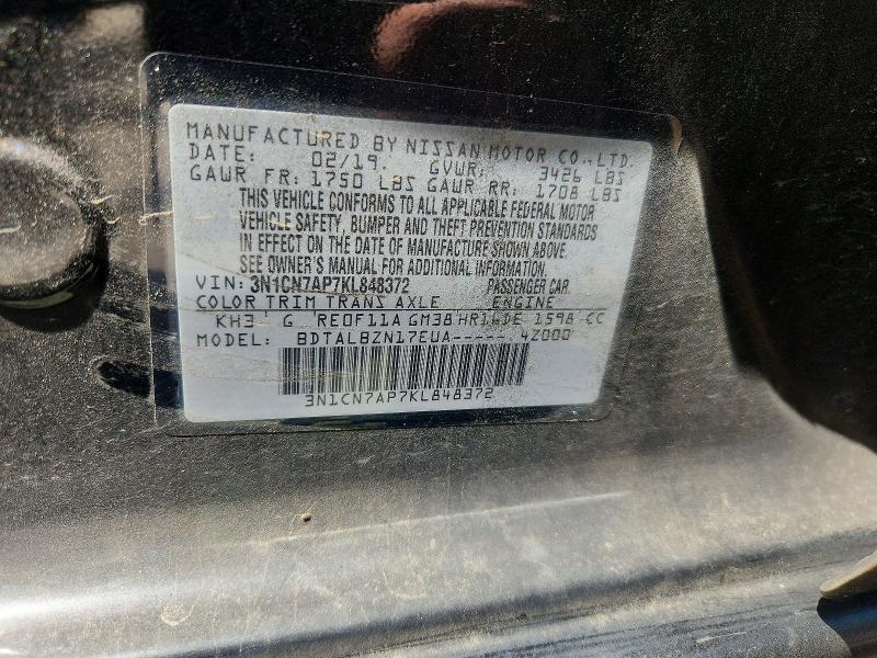 Aukcja sprzedaży 2019 Nissan Versa, vin: 3N1CN7AP7KL848372, numer aukcji: 53339276