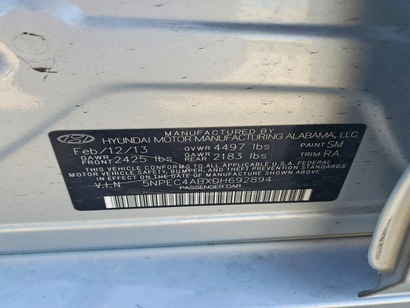 Aukcja sprzedaży 2013 Hyundai Sonata, vin: 5NPEC4ABXDH692894, numer aukcji: 52469296