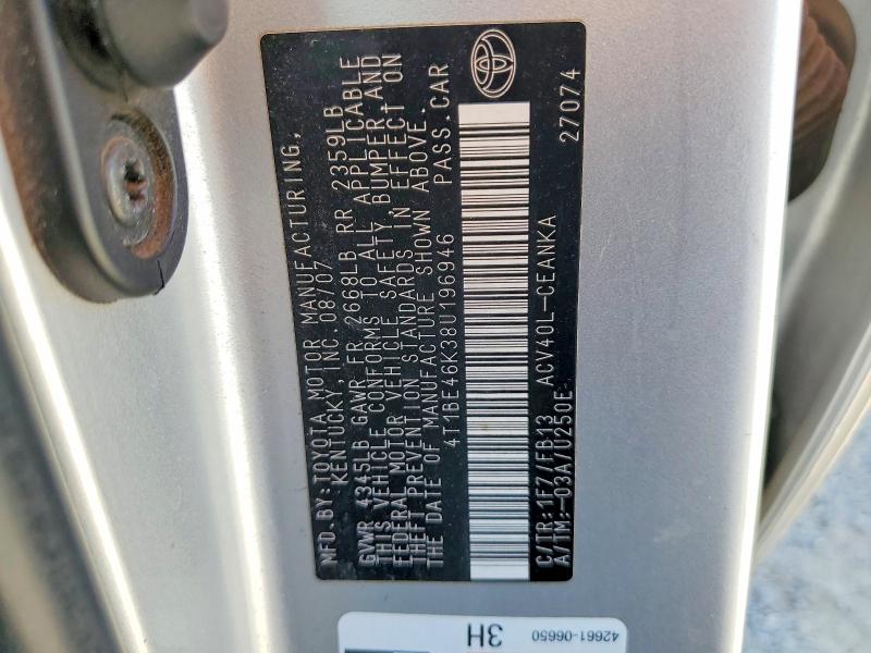 Продажа на аукционе авто 2008 Toyota Camry, vin: 4T1BE46K38U196946, номер лота: 52876976