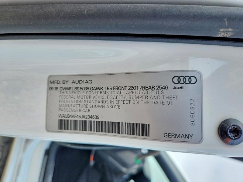 55134976 :رقم المزاد ، WAUB4AF45JA234639 vin ، 2018 Audi S4 مزاد بيع