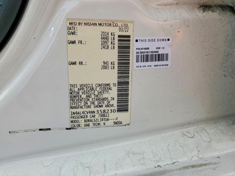 Aukcja sprzedaży 2022 Nissan Altima, vin: 1N4AL4CV4NN358230, numer aukcji: 54021436
