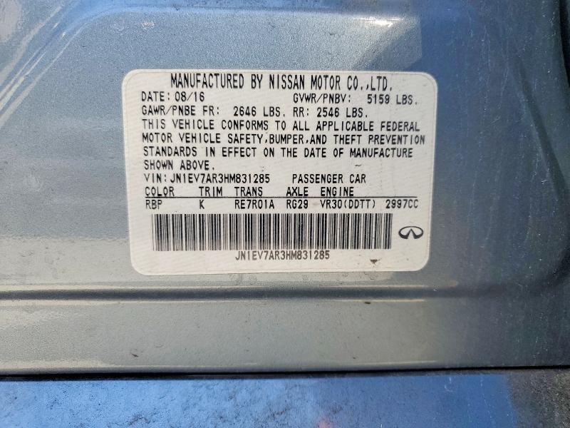 52234436 :رقم المزاد ، JN1EV7AR3HM831285 vin ، 2017 Infiniti Q50 مزاد بيع