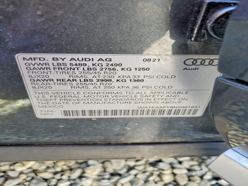 Продаж на аукціоні авто 2022 Audi Q5, vin: WA1EAAFY8N2001831, номер лоту: 53193236