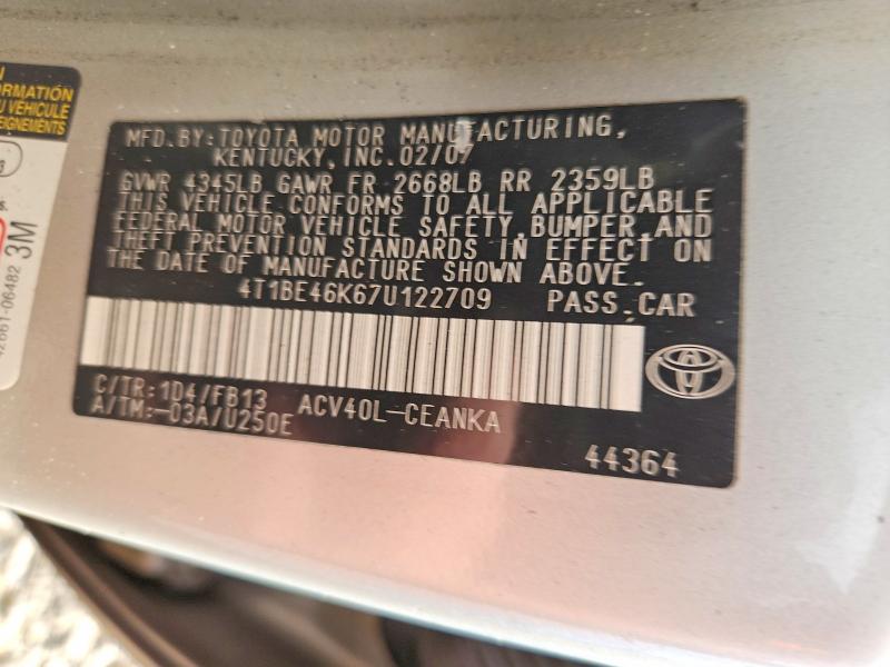 52175736 :رقم المزاد ، 4T1BE46K67U122709 vin ، 2007 Toyota Camry مزاد بيع