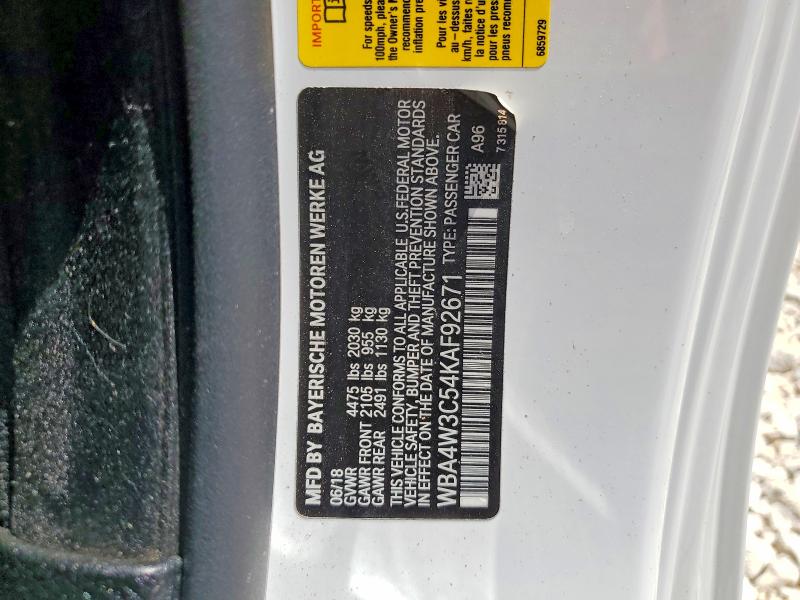 52298176 :رقم المزاد ، WBA4W3C54KAF92671 vin ، 2019 Bmw 430i مزاد بيع