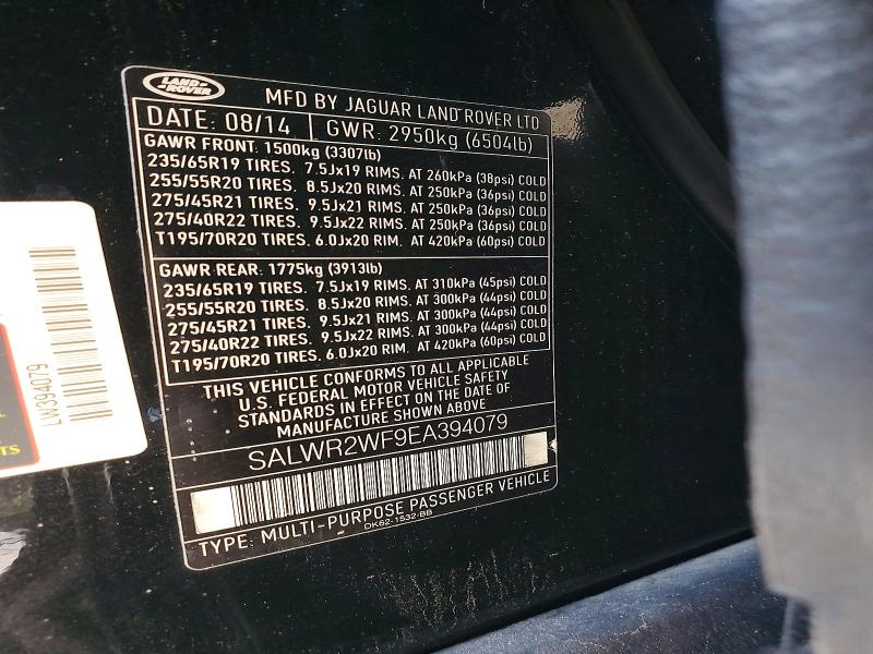 Aukcja sprzedaży 2014 Land Rover Range Rover Sport, vin: SALWR2WF9EA394079, numer aukcji: 53010556