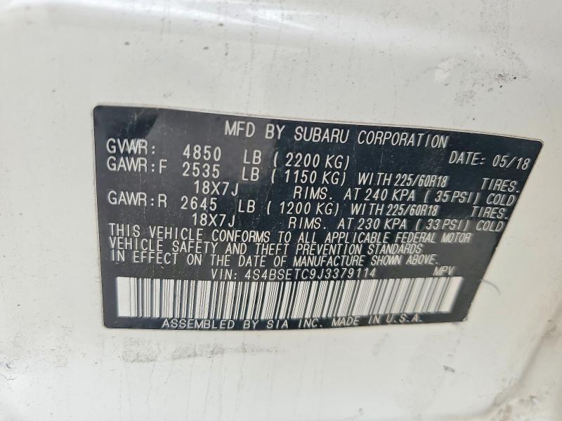 Продаж на аукціоні авто 2018 Subaru Outback, vin: 4S4BSETC9J3379114, номер лоту: 54413406
