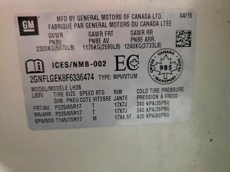 52257036 :رقم المزاد ، 2GNFLGEK8F6336474 vin ، 2015 Chevrolet Equinox مزاد بيع