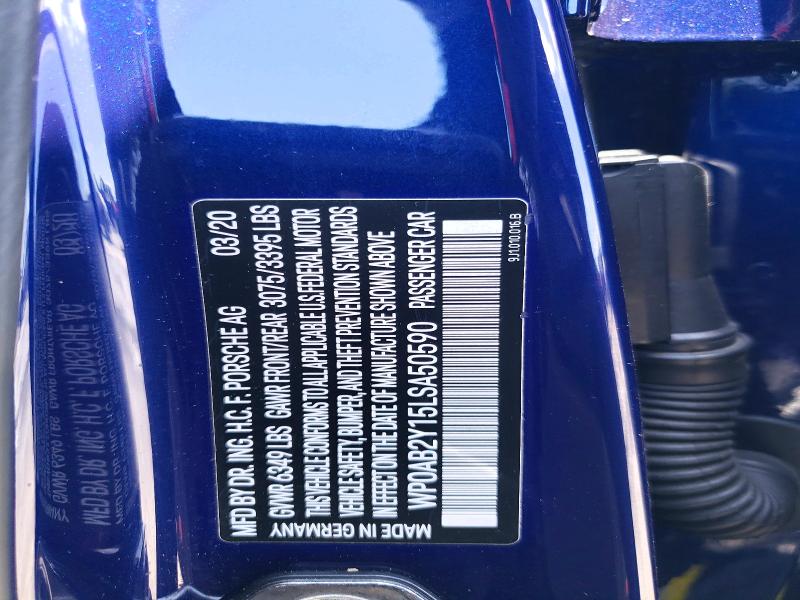 Продаж на аукціоні авто 2020 Porsche Taycan, vin: WP0AB2Y15LSA50590, номер лоту: 52099386