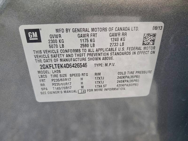 2013 Gmc Terrain მანქანა იყიდება აუქციონზე, vin: 2GKFLTEK4D6426546, აუქციონის ნომერი: 53172436